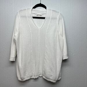 Coldwater Creek Knit White Sweater 2X Cotton Stretch Beach Coastal Capsule Work
